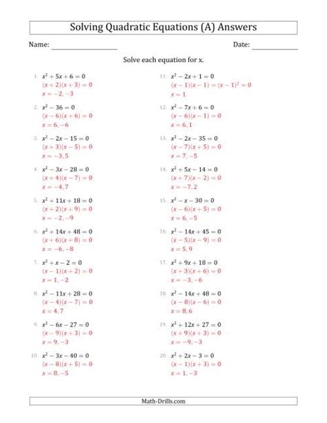 standard form. . Solving quadratic equations all methods worksheet pdf